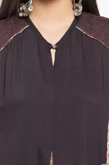 Black Embroidered Cotton Stitched Long Kurti