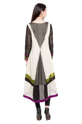 White Printed Georgette Stitched Long Kurti 4