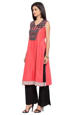 Pink Printed Cotton Stitched Long Kurti 2