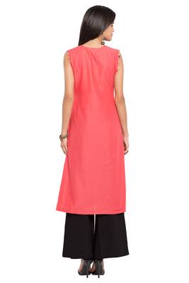 Pink Printed Cotton Stitched Long Kurti 4