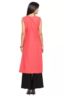 Pink Printed Cotton Stitched Long Kurti
