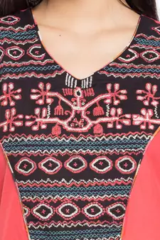 Pink Printed Cotton Stitched Long Kurti
