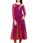 Magenta Embroidered Georgette Stitched Long Kurti