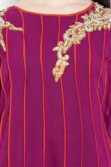 Magenta Embroidered Georgette Stitched Long Kurti