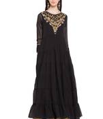 Black Embroidered Georgette Stitched Long Kurti