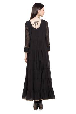 Black Embroidered Georgette Stitched Long Kurti 4