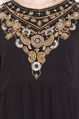 Black Embroidered Georgette Stitched Long Kurti 5