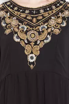 Black Embroidered Georgette Stitched Long Kurti