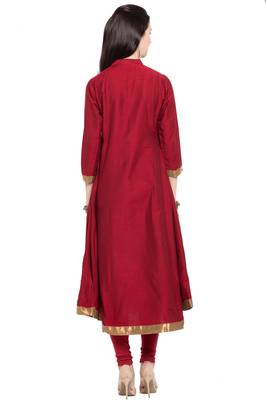 Red Embroidered Cotton Stitched Long Kurti 4