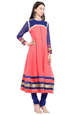 Pink Plain Georgette Stitched Long Kurti 4