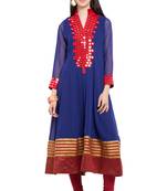 Blue Plain Georgette Stitched Long Kurti