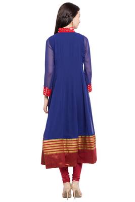 Blue Plain Georgette Stitched Long Kurti 5