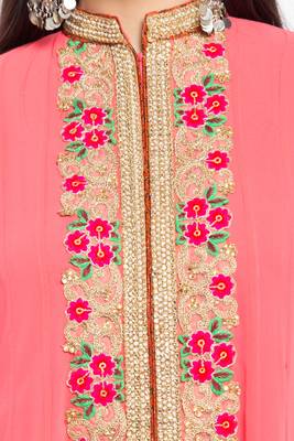 Pink Embroidered Georgette Stitched Long Kurti 6