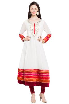 White Embroidered Georgette Stitched Long Kurti 1