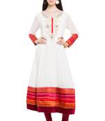 White Embroidered Georgette Stitched Long Kurti