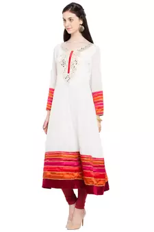 White Embroidered Georgette Stitched Long Kurti