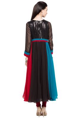Black Embroidered Georgette Stitched Long Kurti 5