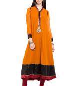 Mustard Embroidered Georgette Stitched Long Kurti