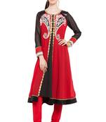 Purple Embroidered Georgette Stitched Long Kurti