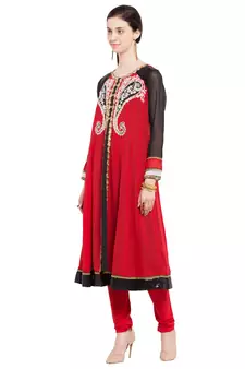 Purple Embroidered Georgette Stitched Long Kurti