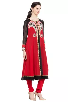 Purple Embroidered Georgette Stitched Long Kurti