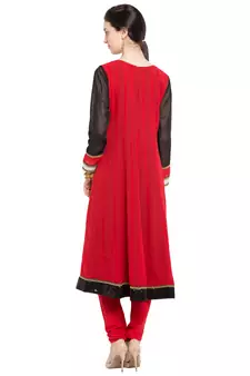 Purple Embroidered Georgette Stitched Long Kurti