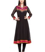 Black Printed Georgette Stitched Long Kurti