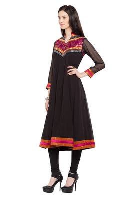 Black Printed Georgette Stitched Long Kurti 3