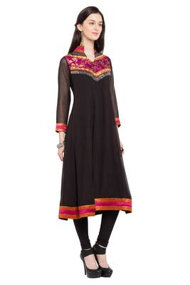 Black Printed Georgette Stitched Long Kurti 4