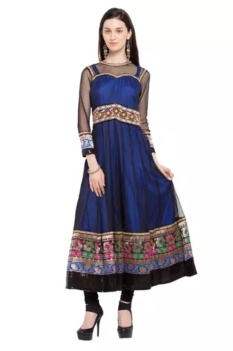 Blue Plain Georgette Stitched Long Kurti