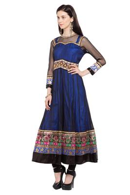 Blue Plain Georgette Stitched Long Kurti 3