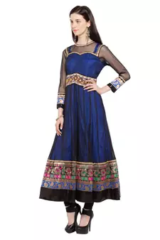 Blue Plain Georgette Stitched Long Kurti