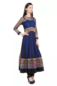 Blue Plain Georgette Stitched Long Kurti