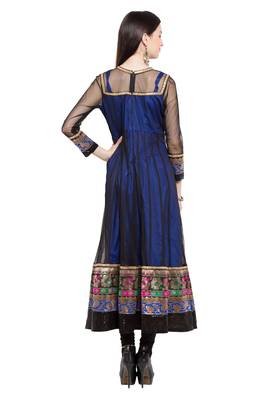 Blue Plain Georgette Stitched Long Kurti 5