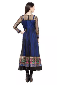 Blue Plain Georgette Stitched Long Kurti