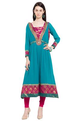 Blue Printed Georgette Stitched Long Kurti 1