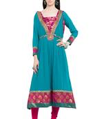 Blue Printed Georgette Stitched Long Kurti