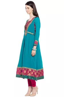 Blue Printed Georgette Stitched Long Kurti