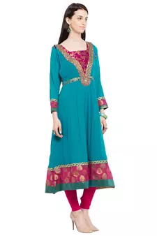Blue Printed Georgette Stitched Long Kurti