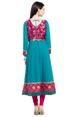 Blue Printed Georgette Stitched Long Kurti 5
