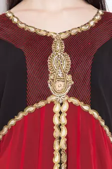 Red Embroidered Georgette Stitched Long Kurti