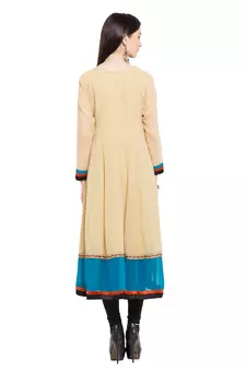 Beige Embroidered Georgette Stitched Long Kurti
