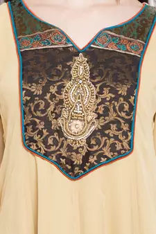 Beige Embroidered Georgette Stitched Long Kurti