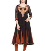 Black Embroidered Georgette Stitched Long Kurti