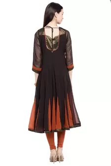 Black Embroidered Georgette Stitched Long Kurti