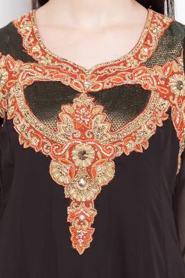 Black Embroidered Georgette Stitched Long Kurti 6
