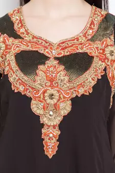 Black Embroidered Georgette Stitched Long Kurti