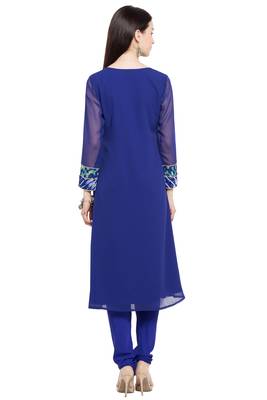 Blue Printed Georgette Stitched Long Kurtis 5
