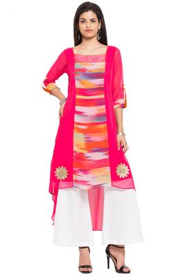 Pink Printed Georgette Stitched Long Kurti 1