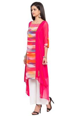 Pink Printed Georgette Stitched Long Kurti 3